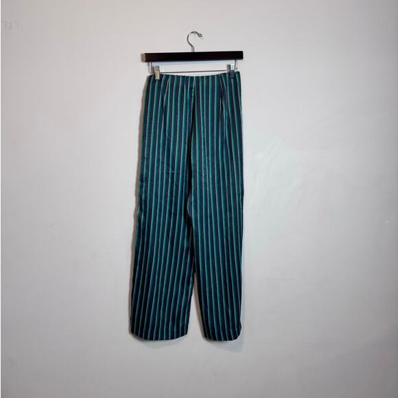 H&M Striped Satin Pants Green - Size 2 - Picture 2 of 5